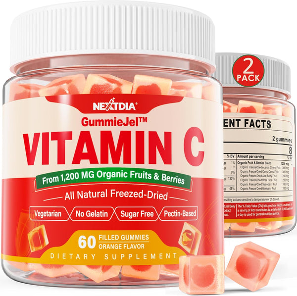Whole Food Vitamin C Gummies for Adults & Kids, 2 Pack, Zero Sugar, 100% Natural, Immune & Collagen Support