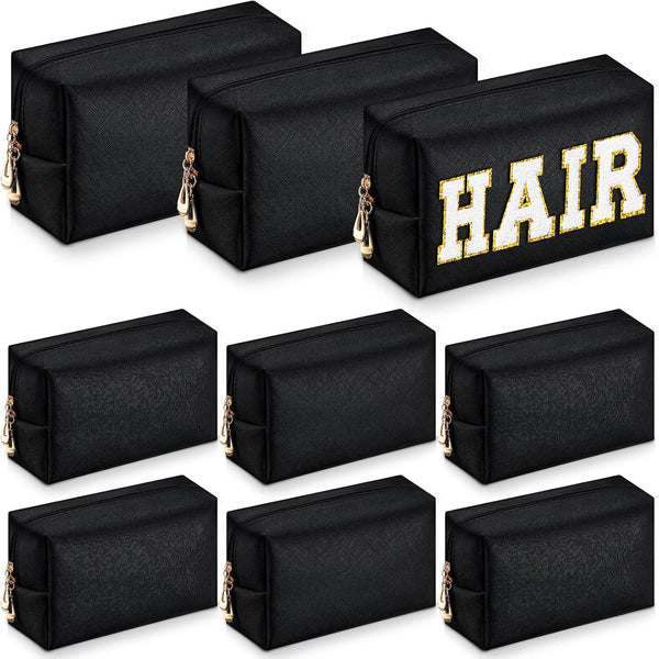 Sanwuta Cosmetic Case, 9Pcs PU Leather Makeup Bag, Waterproof Toiletry Bags for Traveling, Organizer for Women (Black)