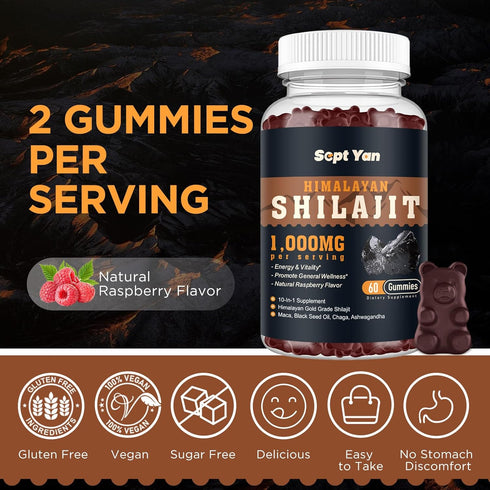 Shilajit Gummies 1000mg - Pure Himalayan Organic with Ashwagandha, 60ct for Energy and Immunity