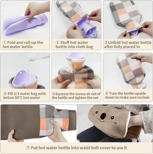 Toxin Hot Water Bag,Hot Water Bottle Rubber Warm Water Bag Pouch with Soft Waist Cover for Neck and Shoulder