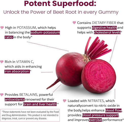 WellPath Beet Root Gummies | 1500mg Sugar Free Blueberry Flavor for Blood Pressure Support, 60 Ct