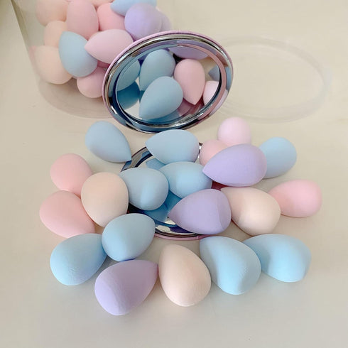 50 PCS Small Mini Makeup Sponges, Multi Colored Beauty Blender with Makeup Mirror, Facial Tools