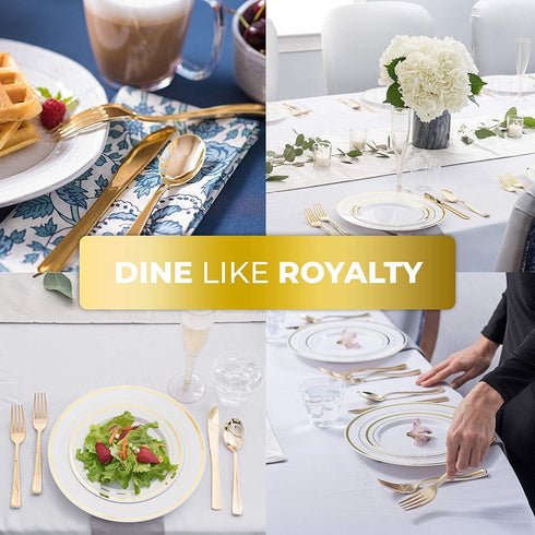 Gold Plastic Silverware Set - 160 Bulk Pack with 80 Forks, 40 Knives, 40 Spoons, Heavy Duty Disposable Cutlery