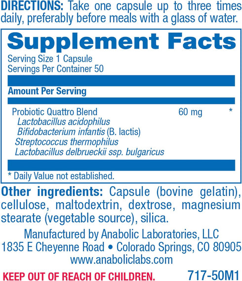 Probiotics for Digestive Health - 50 Capsules - 60 MG Daily Probiotic for Men and Women - Complete Adult Probiotic with Lactobacillus Acidophilus Probiotic - 15 Billion Live Active Cells