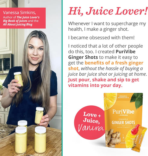 Immunity 15 Packs Ginger Shots with Turmeric & Pineapple - Ginger Juice Superfood Powder - Shots & Wellness Shots
