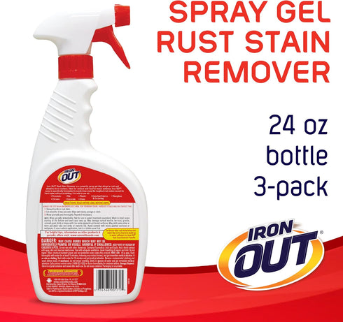 IRON OUT Rust Stain Remover Spray Gel, 24 Ounces, 3-Pack for Bathrooms, Kitchens, Laundry, and Outdoors