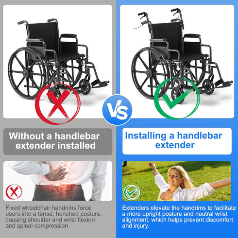Deerdtride Upgraded Wheelchair Handle Extenders with Brake and Reinforced Design, Adjustable Universal Extension