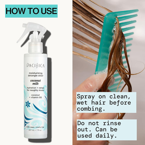 Pacifica Coconut Milk Hair Detangler Spray, Leave-In Conditioning Elixir for Tangle-Free Hair