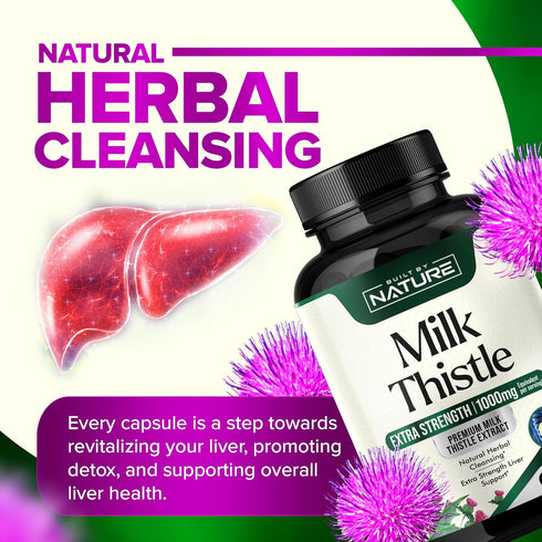 Milk Thistle 1000mg - 60 Veggie Capsules for Liver Detox with Silymarin Extract & Dandelion Root, Non-GMO