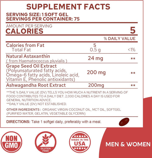 Astaxanthin Supplements 24mg, 5 Month Supply with Coconut MCT Oil, Antioxidants for Skin, Eyes, Joints, 150 Softgels