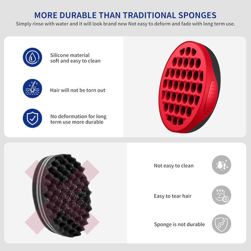 Silicone Curl Brush Set (Red) | Magic Curly Hair Brush, Africa Comb, Afro Pick, Wave Curler Tool for Men, Women, Boys,