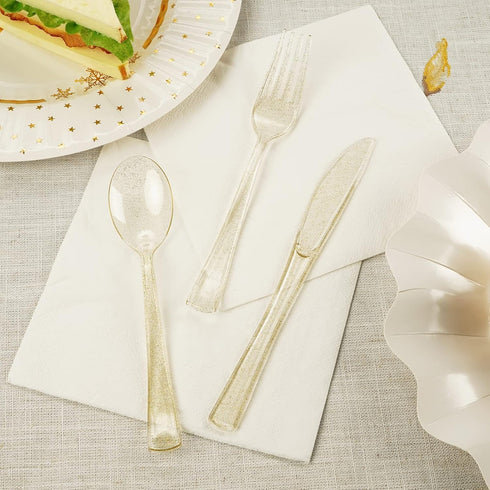 180PCS Gold Plastic Silverware Set, Disposable Glitter Gold Cutlery, 60 Gold Forks, 60 Gold Spoons, 60 Gold Knives,