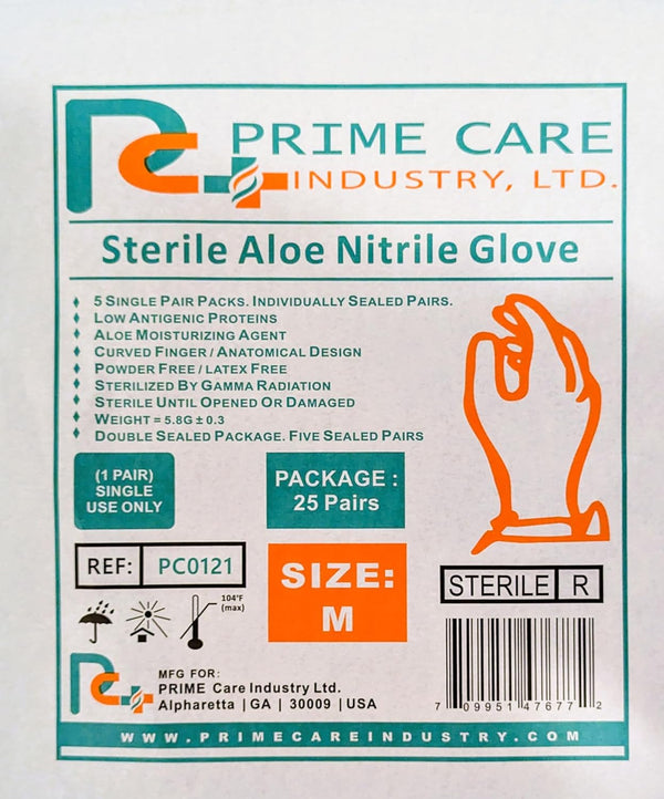 Prime Care Sterile Aloe Nitrile (Box 25 pairs)