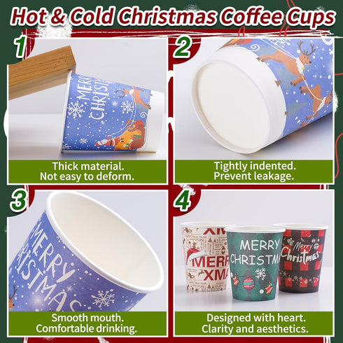 Sigilyer 120 9oz 10 Pcs Christmas Disposable Paper Cups Coffee & Tea Cup with Holiday Designs Christmas Hot Chocolate