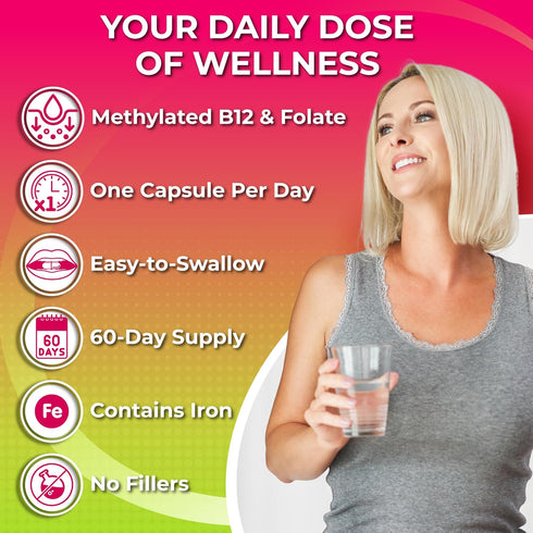 Women's Daily Multivitamin with Iron - Vegan Methylated Multivitamin for Women with Biotin, Organic Superfoods