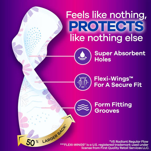 Always Radiant Feminine Pads for Women, Overnight Absorbency, Flexfoam Pads with Wings, Size 4, 60 Count (3 Packs of 20)