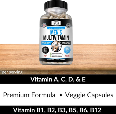 Kaya Naturals Multivitamin for Men - 30 Veggie Capsules, Men's Prostate Multivitamin, Supports Healthy Prostate