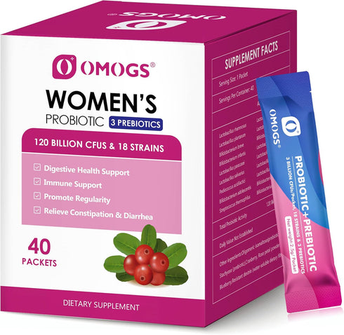 Women's Probiotic, 120-Billion-CFUs, 18 Strains, with 3 Prebiotics and Cranberry Extract for Immune Booster