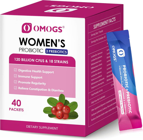 Women's Probiotic, 120-Billion-CFUs, 18 Strains, with 3 Prebiotics and Cranberry Extract for Immune Booster