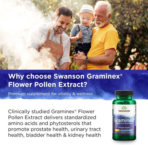 Swanson Maximum Strength Graminex Flower Pollen Extract, 60 Capsules, 500mg Each, Men's Health Supplement