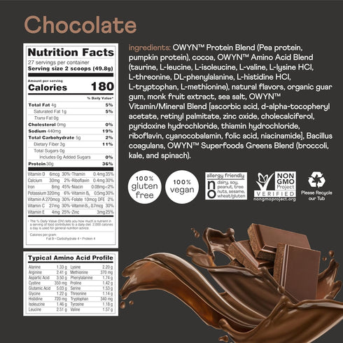 OWYN Only What You Need Pro Elite Vegan, 30g Plant-Based High Protein Powder, Zero Sugar, Dark Chocolate