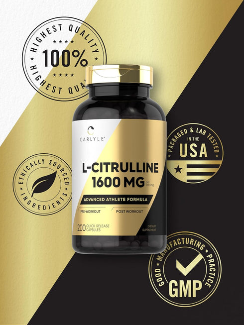 Carlyle L Citrulline Capsules 1600mg, 200 Count, Advanced Athlete Formula, Non-GMO