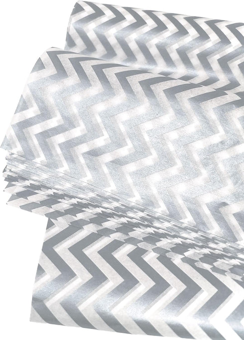 Flexicore Packaging | Metallic Silver Zig Zag Chevron Gift Wrap Tissue Paper | Size: 15 Inch X 20 Inch | Count: 10 Sheets | Color: Silver| DIY Craft, Art, Wrapping, Decorations