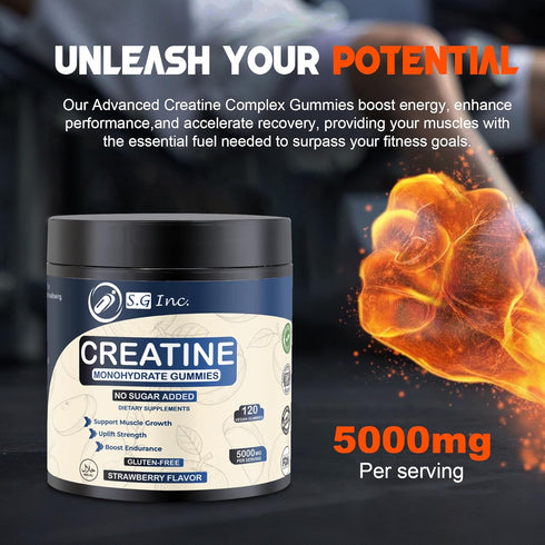 S.G Creatine Monohydrate Gummies for Men & Women - Sugar Free 5g Creatine Gummies for Muscle Support (120 Gummies)