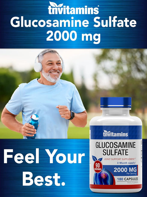 Glucosamine Sulfate Capsules, 2000 MG (180 Count) | Joint Support Supplement for Women & Men, Promotes Flexibility &