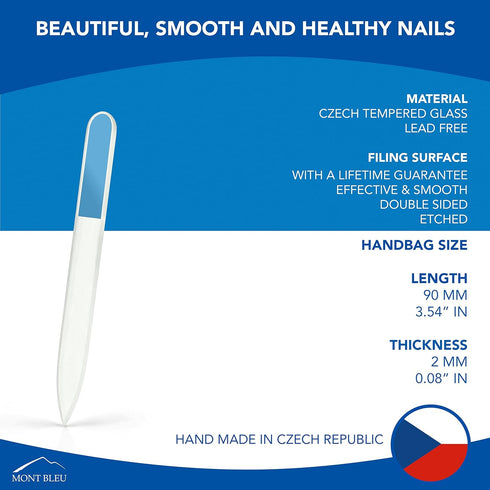 Mont Bleu Small Premium Glass Nail File - Genuine Czech Tempered Glass for Nail Care
