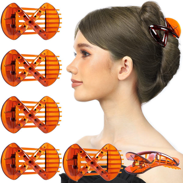RC ROCHE ORNAMENT 6 Pcs Womens Cross Bow Side Slide In Curve Comb - Durable Strong Hold Medium Brown