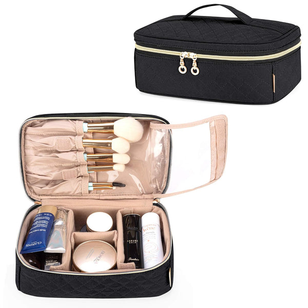 Teamoy Medium Travel Makeup Brush Case, Makeup Train Organizer Bag with Handle for Brushes (up to 9-inch), Black (BAG