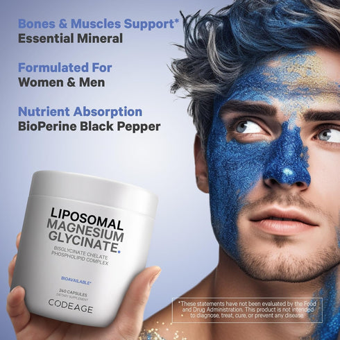 Codeage Liposomal Magnesium Glycinate Supplement, 2-Month Supply, Chelated Magnesium Mineral Pills, Non-GMO Vegan, 240