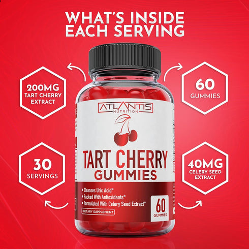 Tart Cherry Gummies with Celery Seed Extract - Advanced Uric Acid Cleanse for Gout Relief, 60 Gummies