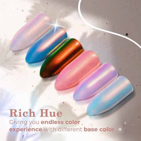 Pretty Diva Mermaid Chrome Nail Powder - Unicorn Iridescent Powder for Nails, Sunset Chrome Manicure Pigment