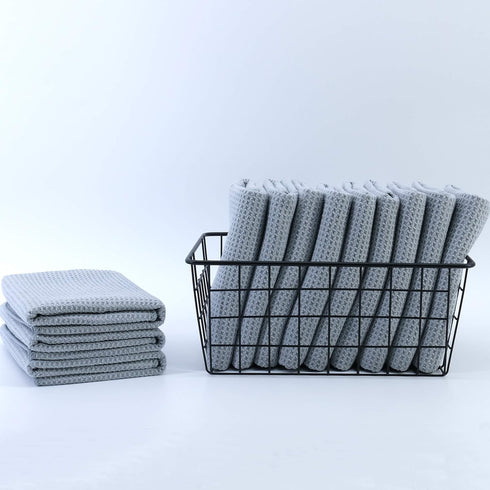 POLYTE Premium Microfiber Kitchen Dish Hand Towel Waffle Weave 12 Pack (16x28 in, Gray)