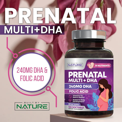 Prenatal Vitamins for Women - Multivitamin with DHA, Folic Acid, Vitamin C, B12, Iron & Omega-3, 120 Softgels