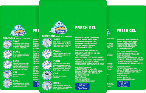 Scrubbing Bubbles Toilet Gel Stamps Refills, Fresh Gel Toilet Cleaning Stamps, Helps Keep Toilet Clean and Helps Prevent Limescale & Toilet Rings, Rainshower Scent, 12 Stamps, Pack of 3