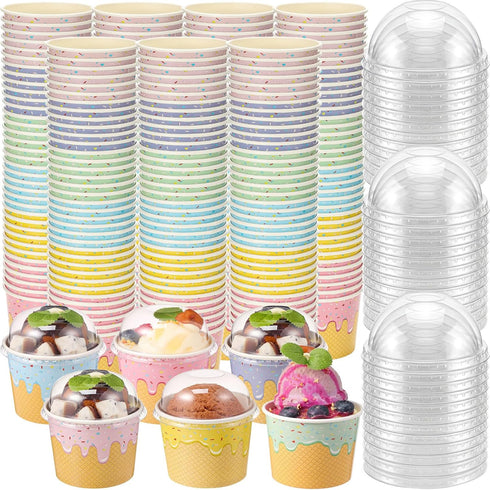 Jingmore 240 Pack 4 oz Ice Cream Paper Cups with Lids Disposable Ice