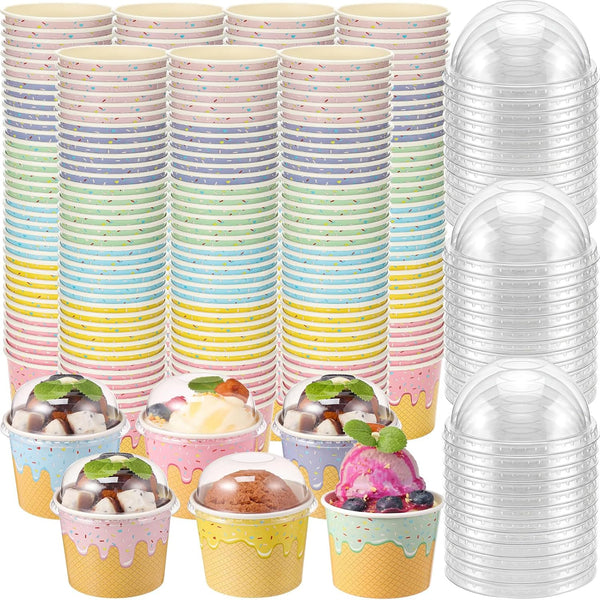 Jingmore 240 Pack 4 oz Ice Cream Paper Cups with Lids Disposable Ice