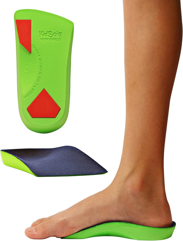 KidSole 3/4 Length Neon Shield Arch Support Insole for Kids with Foot Pronation, Flat Feet (Kids Size US 0-3.5)