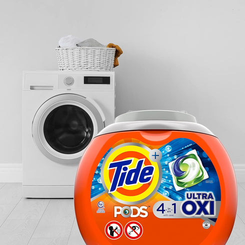 Tide PODS Liquid Laundry Detergent Soap Pacs, 4-n-1 Ultra Oxi, HE Compatible, 57 Count