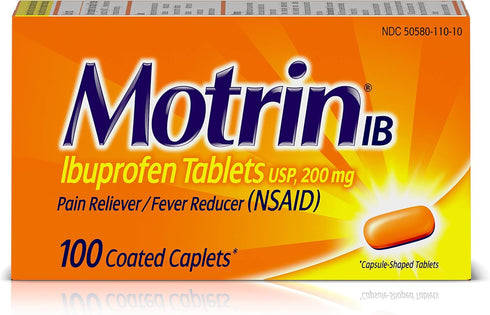 Motrin IB, Ibuprofen 200mg Tablets for Fever, Muscle Aches, Headache & Back Pain Relief, 100 ct