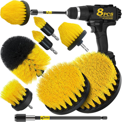 Holikme 8 Piece Drill Brush Attachments Set - Power Scrubber with Long Attachment for Bathtub, Shower, Grout, Tile