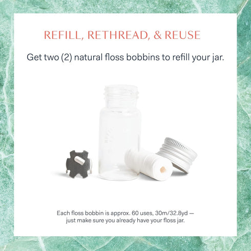 Better & Better Natural Floss in Refillable Glass Jar | 100% Plant-Based Waxed Dental Floss | Eco-Friendly (196.8 ft)