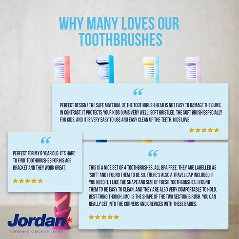 Jordan* Kids Toothbrush 4 Pack | 6-9 Years, Soft Bristles, BPA Free | Blue & Pink Step 3