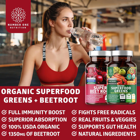 Number One Nutrition N1N Premium Organic Superfood Greens and Beet Root Tablets, 120 Tablets