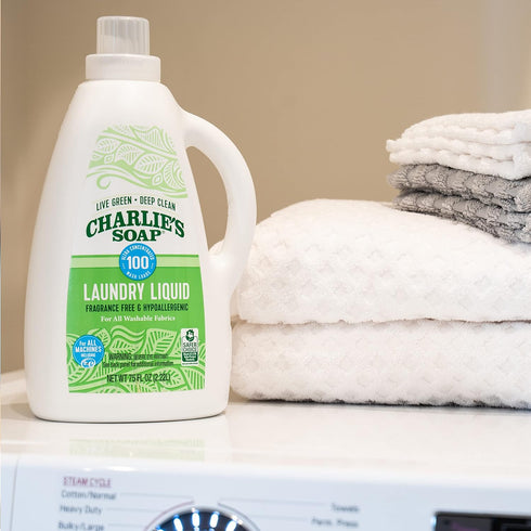 Charlie’s Soap Natural Deep Cleaning Laundry Liquid, 75.0 Fl Oz, 100 Loads, Hypoallergenic, Eco-Friendly Detergent
