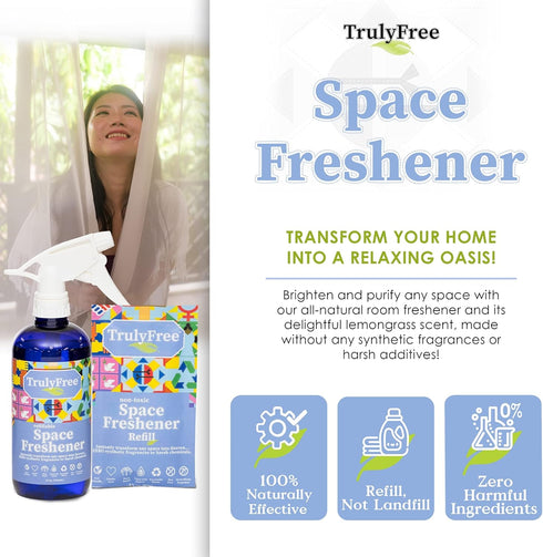 Space Freshener Starter Kit, Lemongrass Essential Oil Car & Air Fresheners, Natural Odor Eliminator Spray