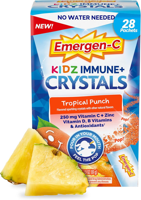 Emergen-C Kidz Immune Plus Crystals - On-The-Go Immune Support Supplement with Vitamin C, D, B Vitamins, Zinc,